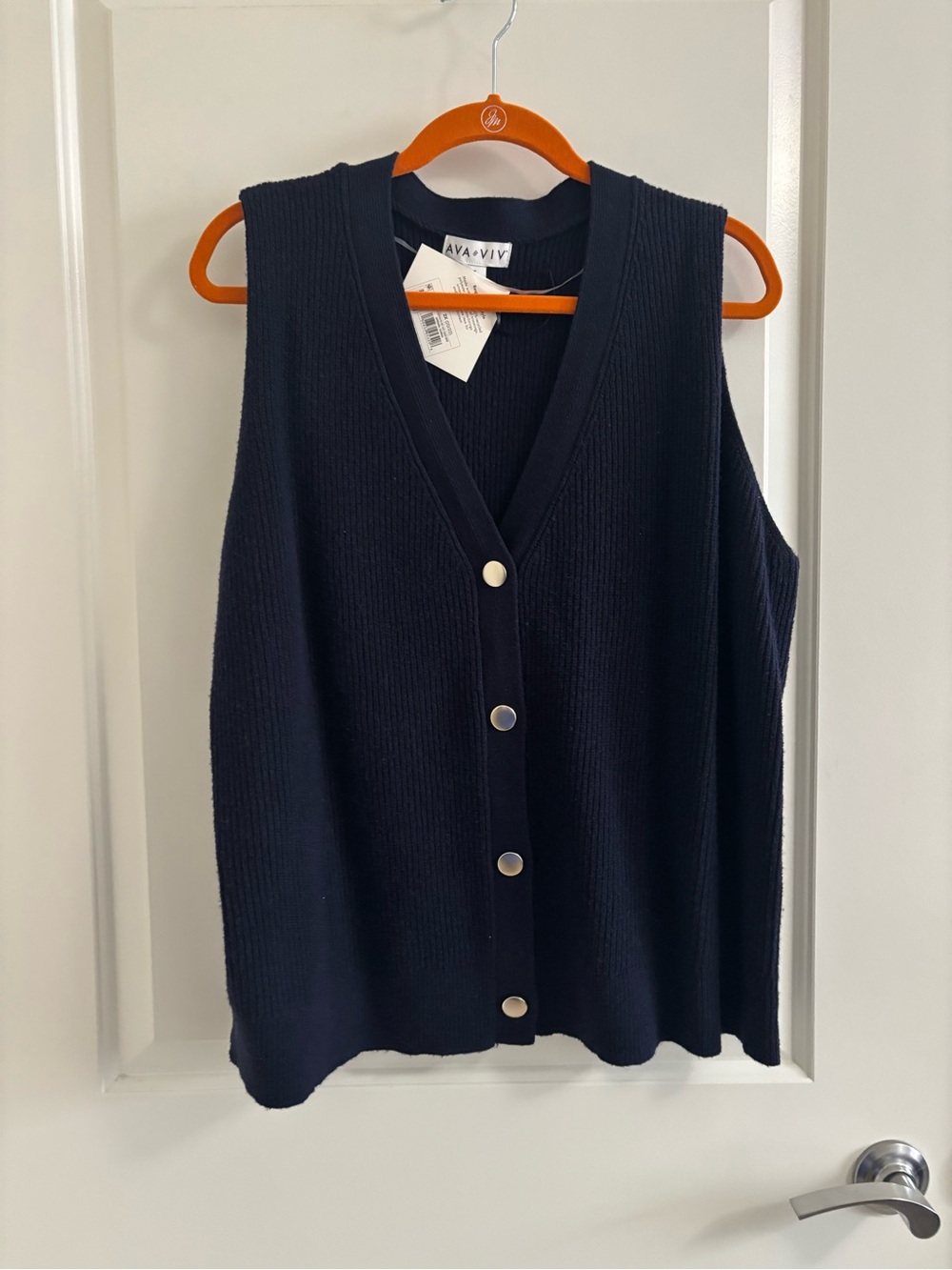 Ava & Viv Navy Ribbed Button-Front Sweater Vest with Round Silver Buttons